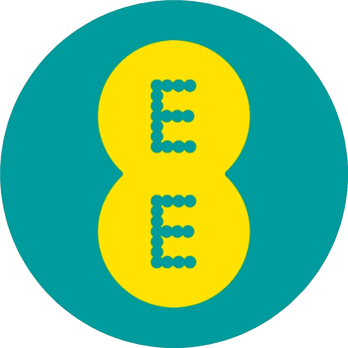 A teal circle with two overlapping yellow circles inside, each containing a capital letter "E" formed from dots.