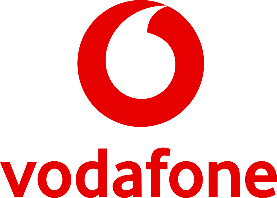 Red Vodafone logo with circular icon above the lowercase word "vodafone" on a white background.