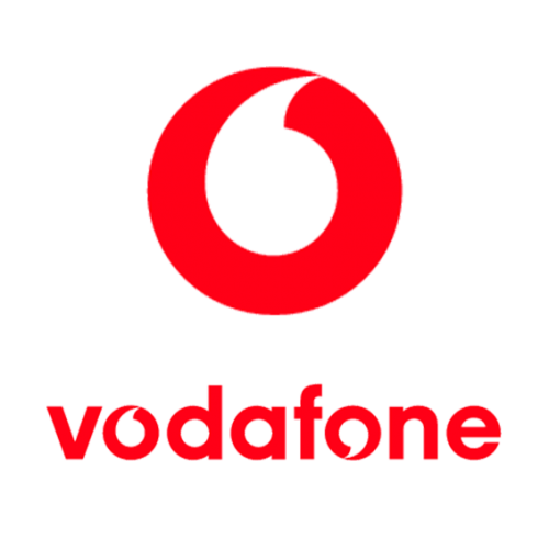 Red Vodafone logo with a circular symbol above the lowercase "vodafone" text on a light background.